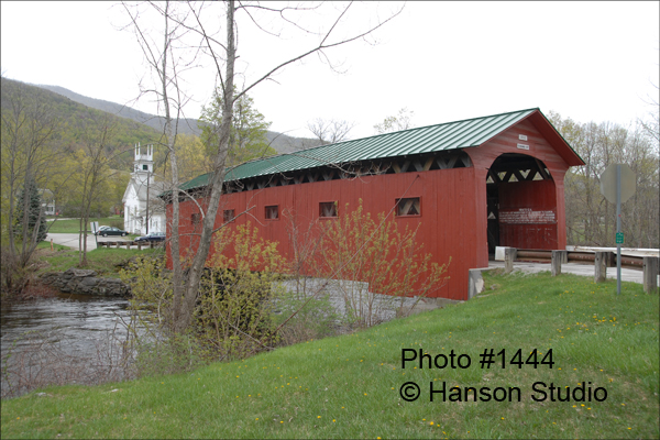 Arlington, VT - Arlington Bridge -Side with Church - Spring